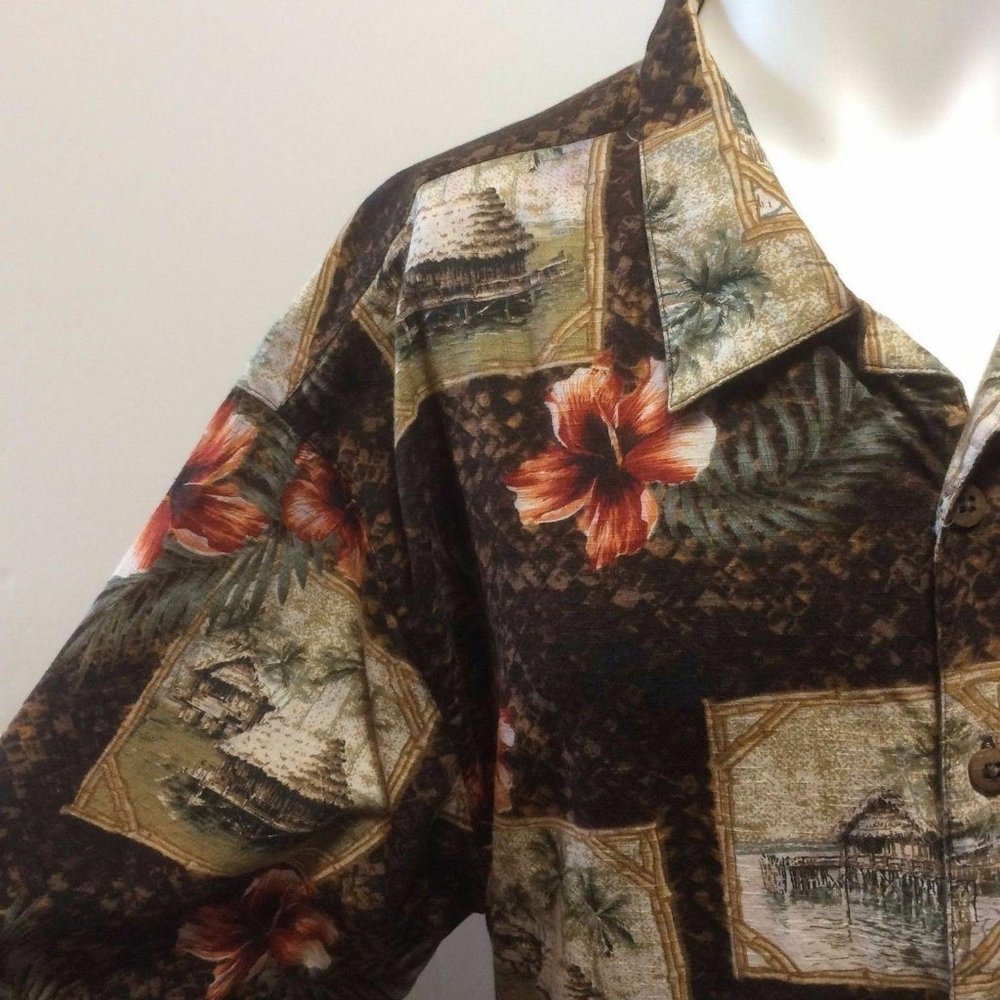 Hawaiian Shirt 2XL Boca Classics Brown Red Flowers